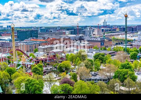 Aerial view of Tivoli amusement park in Copenhagen, Denmark. Stock Photo