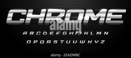 Awesome chrome alphabet. Italic bold stainless font. Letters with polished metal texture for modern logo, steel headline, iron monogram, lettering Stock Vector