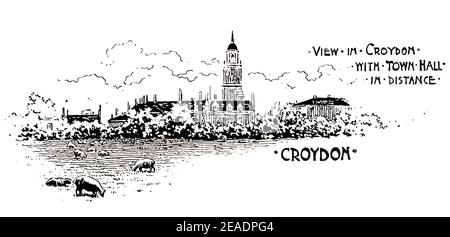 Design for illustrated Croydon postcard by by Rosa C Petherick of Croydon, Surrey, in 1898 volume 13 of The Studio an Illustrated Magazine of Fine and Stock Photo