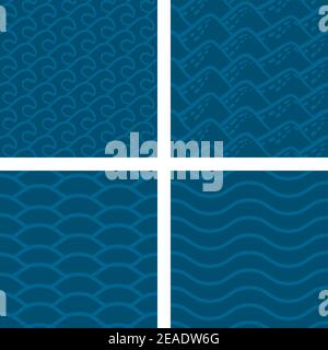 Four different seamless pattern vectors made with waves. Stock Vector
