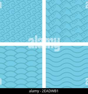 Four different seamless pattern vectors made with waves. Stock Vector