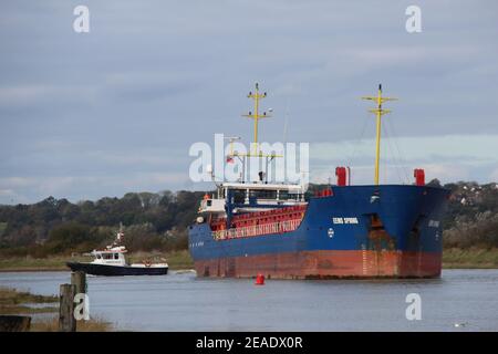 EEMS SPRING CARGO SHIP AT RASTRUM AT RYE WHARF Stock Photo