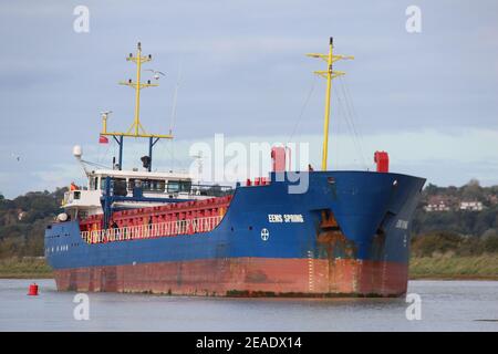 EEMS SPRING CARGO SHIP AT RASTRUM AT RYE WHARF Stock Photo