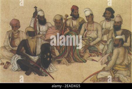 Nine courtiers and servants of the Raja Patiala. Stock Photo