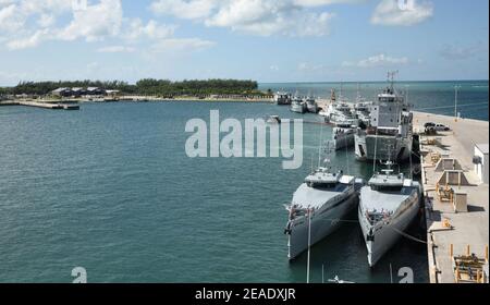 Nine ships from the Royal Bahamas Defence Force, research vessel Walton Smith and a contract vessel take shelter at Naval Air Station Key West’s Mole Pier. (30108609591). Stock Photo