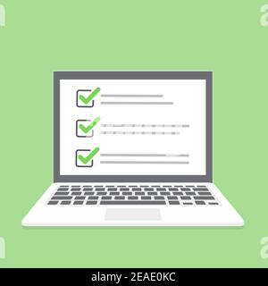 Laptop with online checklist in a flat design. Vector Stock Vector