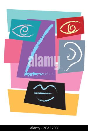 Abstract colorful modern face portrait in cubism style. Illustration isolated on white background. Stock Photo