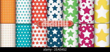 Set of seamless patterns with stars. Vector Stock Vector