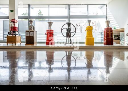 October 7, 2020 - Campo Maior, Portugal: Vintage coffee grinder in Coffee Science Center of Delta in Alentejo Stock Photo