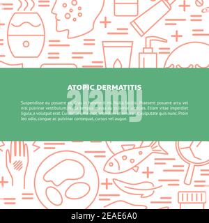 Atopic Dermatitis Symptoms And Treatment Banner In Line Style. Skin ...