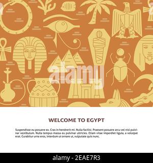 Flat style background with Egyptian symbols and place for text. Banner with national country symbols. Vector illustration. Stock Vector