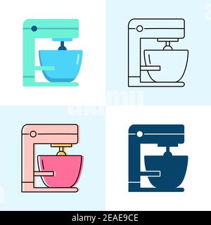 Mixer icon set in flat and line styles. Professional kitchen equipment symbols. Vector illustration. Stock Vector