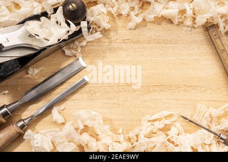 Old Carving Woodworking Tools Wood Shavings Vintage Workbench Carpentry  Woodworking Stock Photo by ©stokkete 176819088