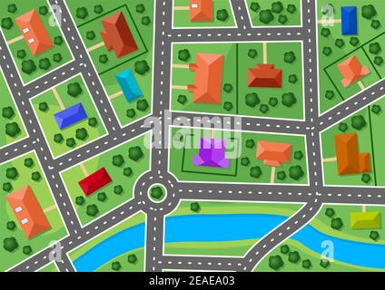 Map of little town or suburb village for real estate design Stock Vector