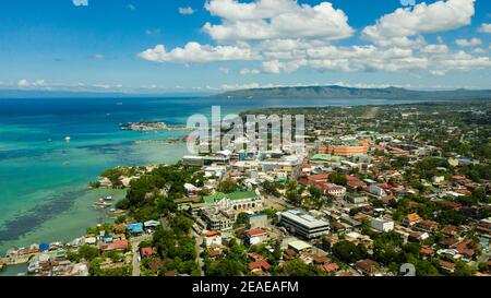 The modern city of Tagbilaran with a seaport and buildings. The capital of Bohol province,Tagbilaran city. Stock Photo