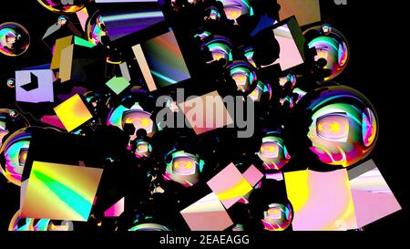 Multicolored random cubes filling the screen, computer generated. 3d rendering neon technological background Stock Photo