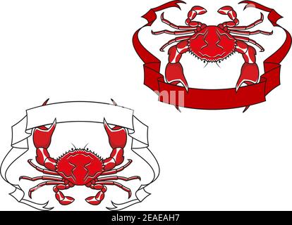 Red crab with ribbon in claws for mascot or emblem design Stock Vector