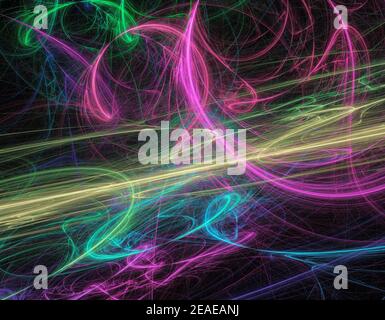 Multi color abstract light painting. LED lights on black background Stock Photo