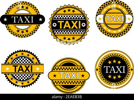 Taxi service emblems and signs set for transportation industry design Stock Vector