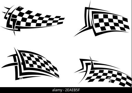 Tribal signs with checkered flags for sports or tattoo design Stock Vector