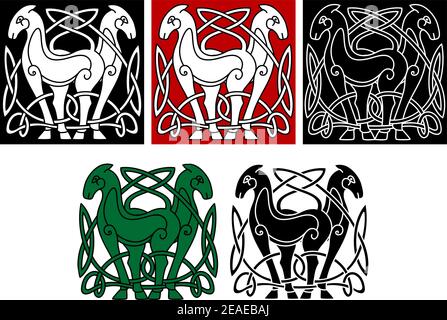 Celtic horses with decorative elements and patterns Stock Vector