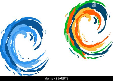 Colorful and blue waves isolated on white for travel and tourism industry design Stock Vector