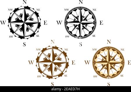 Set of antique compasses set for design isolated on white background Stock Vector