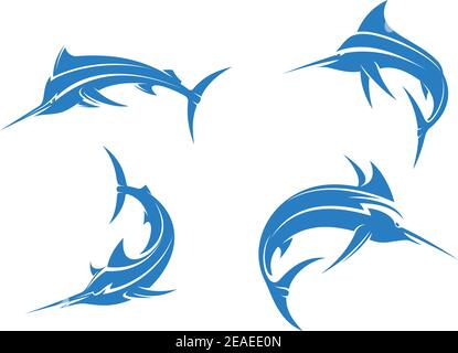 Big blue marlins with sharp nose isolated on white background for fishing sport design Stock Vector