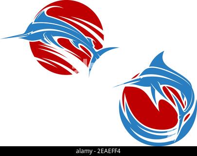 Blue marlin fish in ocean waves for mascot design Stock Vector