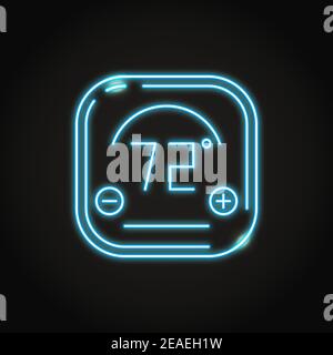 Neon smart thermostat icon in line style. Digital temperature regulation symbol. Vector illustration. Stock Vector