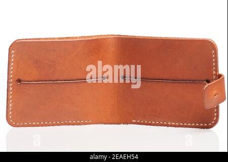 Open brown color wallet for debit cards isolated on white studio background Stock Photo