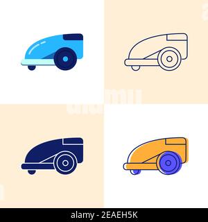 Smart electric lawn mower icon set in flat and line style. Robotic lawnmower symbol. Vector illustration. Stock Vector