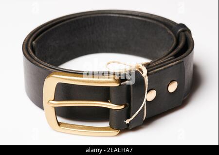Classic leather belt circle shape isolated on white studio background Stock Photo