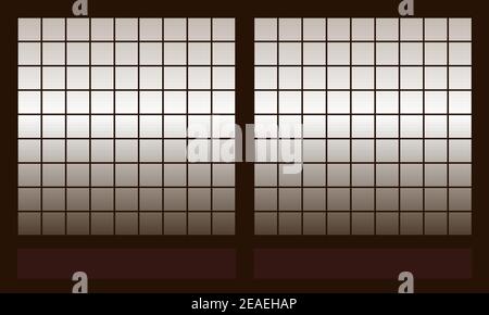 traditional japanese wooden paper wall, folding screen Stock Vector