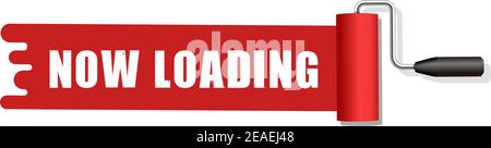 Roller painter, paintbrush with text (now loading) vector illustration (red) Stock Vector