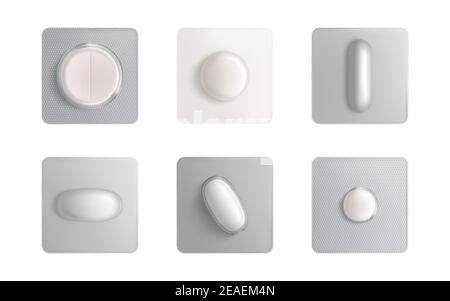 Download Pills Blister Pack Set Medicine Tablets And Capsules Mock Up Isolated On White Background Painkiller Remedy Package Design Elements For Advertising Stock Vector Image Art Alamy