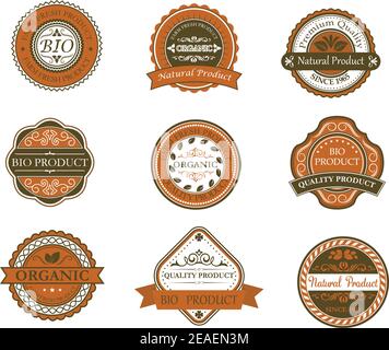 Bio and organic labels set in retro style Stock Vector