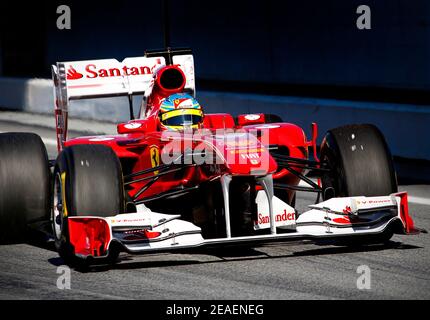Fernando Alonso, two time Formula One world champion, driving 2011 Ferrari F150 car at Montmelo, Barcelona, Spain