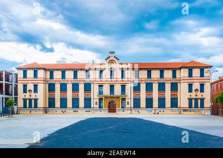 Facades of houses in the old center of Perpignan, France Stock Photo