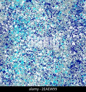 Blue background. Gray surface with blue, cyan and white watercolor drops. Abstract ink texture. Old painted wall. Stock Photo