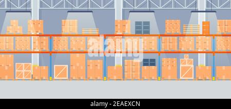 Warehouse interior with cardboard boxes Stock Vector