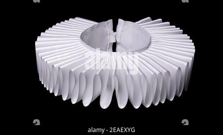 white ruff or ruffled or millstone collar isolated on black background - historic renaissance fashion Stock Photo