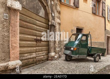 Piaggio Ape, three-wheeled light commercial vehicle. Italy. Stock Photo
