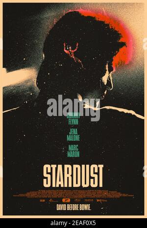 Stardust (2020) directed by Gabriel Range and starring Johnny Flynn, Marc Maron and Jena Malone. Stardust will chronicle the young David Bowie's first visit to the US in 1971 - a trip that inspired the invention of his iconic alter ego Ziggy Stardust. Stock Photo