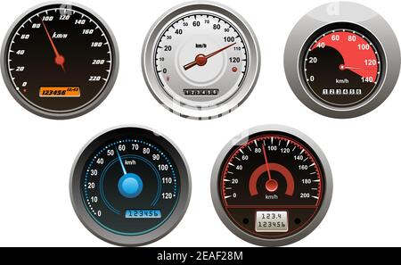Car speedometers set isolated on white background for design Stock Vector