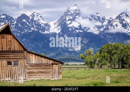 The Grand Teton as seen from the Moulton barn in Grand Teton National Park, Wyoming.