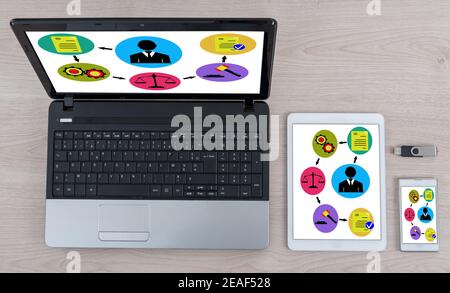 Document validation process concept shown on different information technology devices Stock Photo