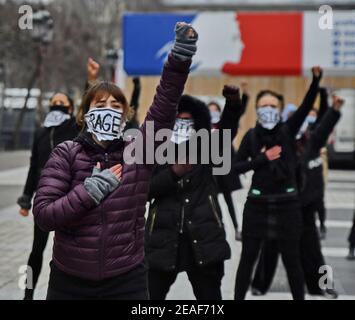 'Justice For Julie’ action in front of the Justice Palace by the Amazones Paris Collective in Paris, France, on February 09, 2021. Photo by Karim Ait Adjedjou/Avenir Pictures/ABACAPRESS.COM Stock Photo