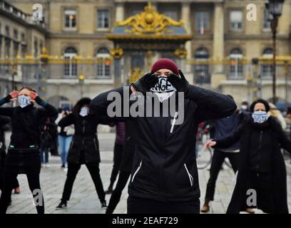 'Justice For Julie’ action in front of the Justice Palace by the Amazones Paris Collective in Paris, France, on February 09, 2021. Photo by Karim Ait Adjedjou/Avenir Pictures/ABACAPRESS.COM Stock Photo