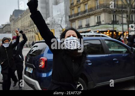 'Justice For Julie’ action in front of the Justice Palace by the Amazones Paris Collective in Paris, France, on February 09, 2021. Photo by Karim Ait Adjedjou/Avenir Pictures/ABACAPRESS.COM Stock Photo